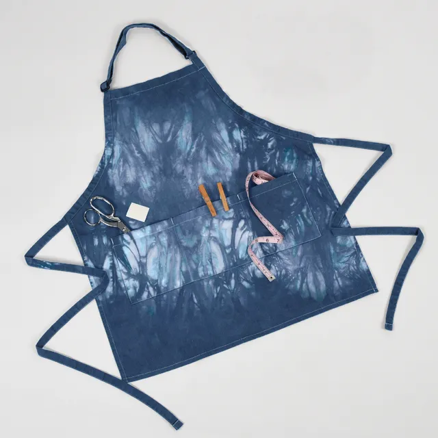 Tie-Dye Adjustable Apron Woven Cotton Blend Unisex –Blue