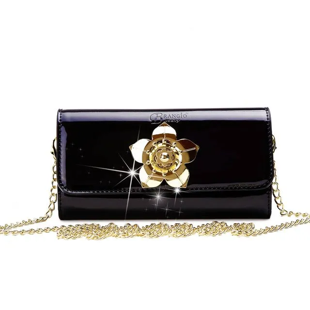 Floral Accent Womens Luxury Wallet Cell Phone Clutch - Black