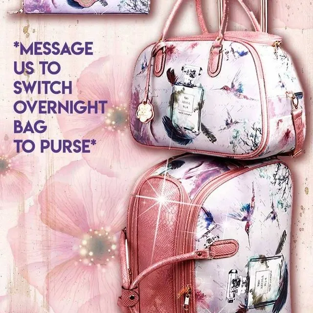 Arosa Fragrance 3PC Set | Duffel Set with Clutch & Bag - Pink Duffel + Overnight Bag + Wallet