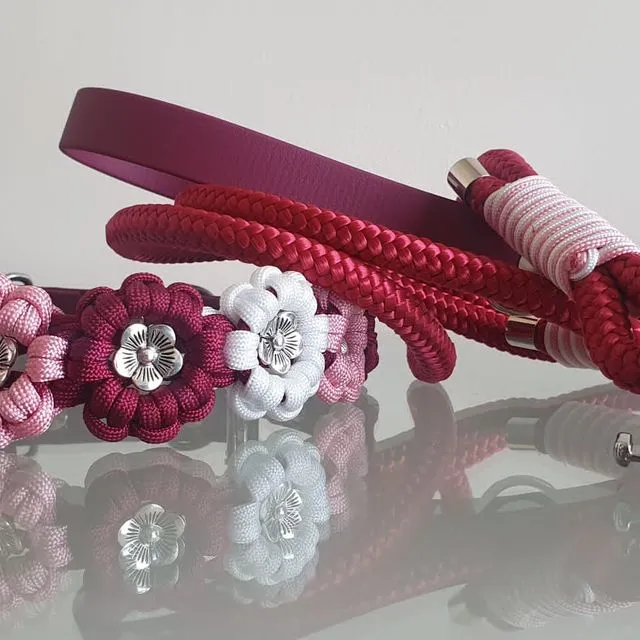 Flower Power Handmade Paracord Collar & Lead- Burgundy/pink