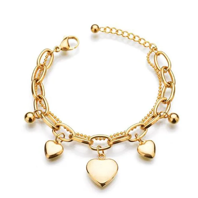 18k Gold Filled Heart Charm Link Bracelet for Women