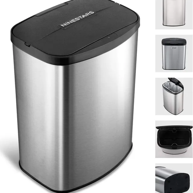 Sensor Bin Small Slim 8L Stainless Steel Automatic Touch Free Kitchen Countertop - Touchless Electric Trash Can Waste Bin with Infrared Motion Sensors - Rubbish Dustin for Bathroom Bedroom & Office