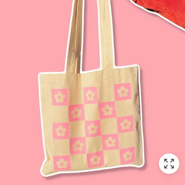 Pink Checkered Tote Bag