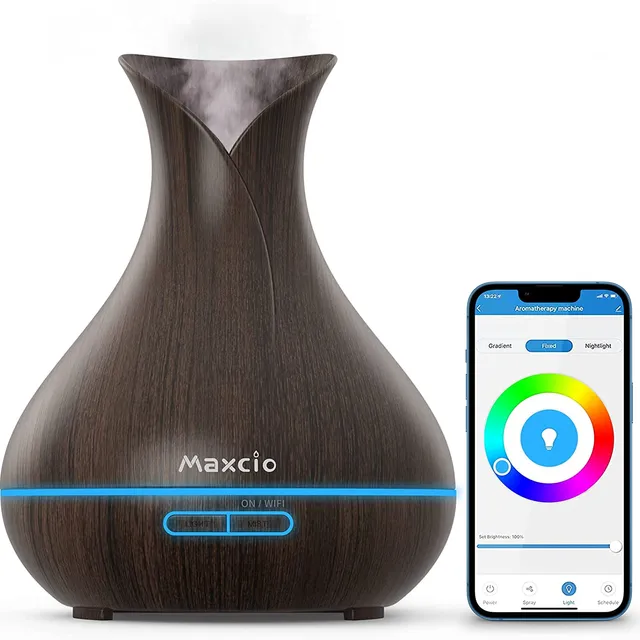 Maxcio Alexa Wifi Essential Oil Diffuser for Aromatherapy, 400Ml Smart Aroma Diffuser Humidifier, Timer & Schedule, 2 Mist Modes & 7 Light Colors, Alexa & Google Home Control Fragrance Oil Diffuser