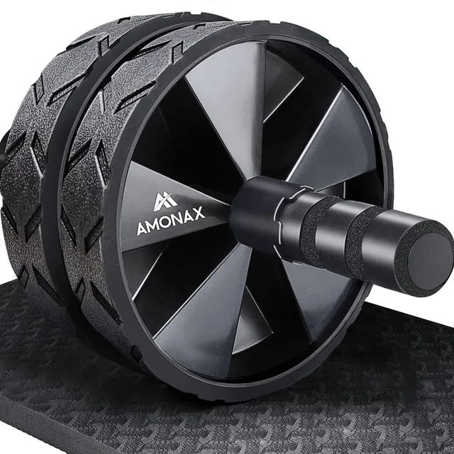 Convertible Ab Wheel Roller with Large Knee Mat for Core Abs Rollout Exercise/ Double Wheel Set