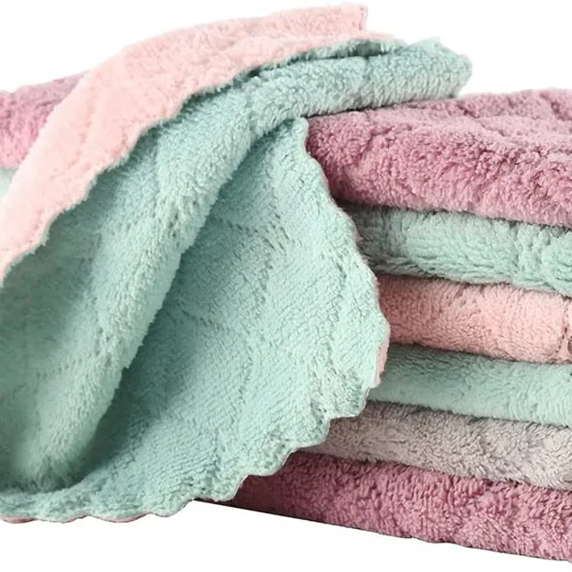 10 Pack Dish Cloths for Kitchen, Soft Coral Velvet Washing up Dish Towels, Strong Absorption Water and Remove the Oil and Dust Dish Rags (Pink/Green)
