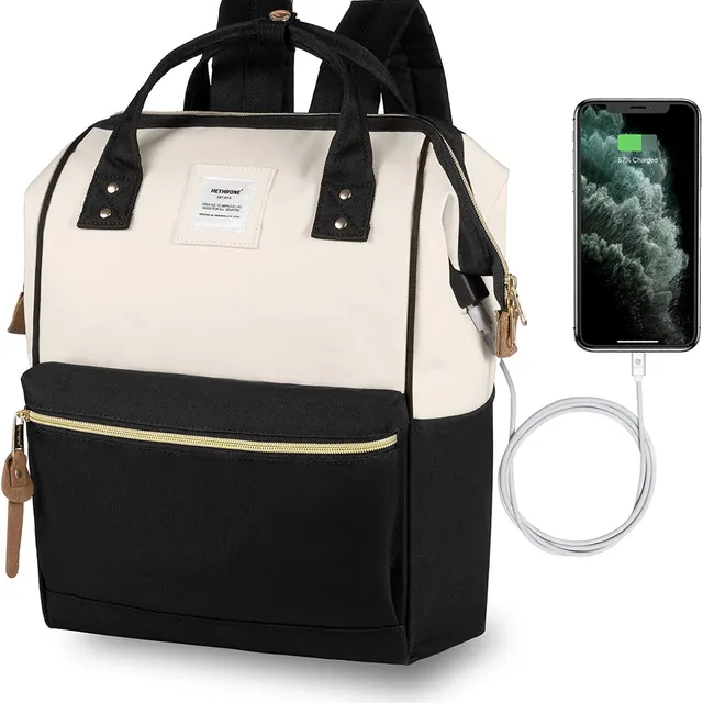 Hethrone Laptop Backpack 15.6 Inch Water Resistant School Backpack Wide Open Travel Work Rucksack Bag Casual Daypack for Women Men White Black-Usb