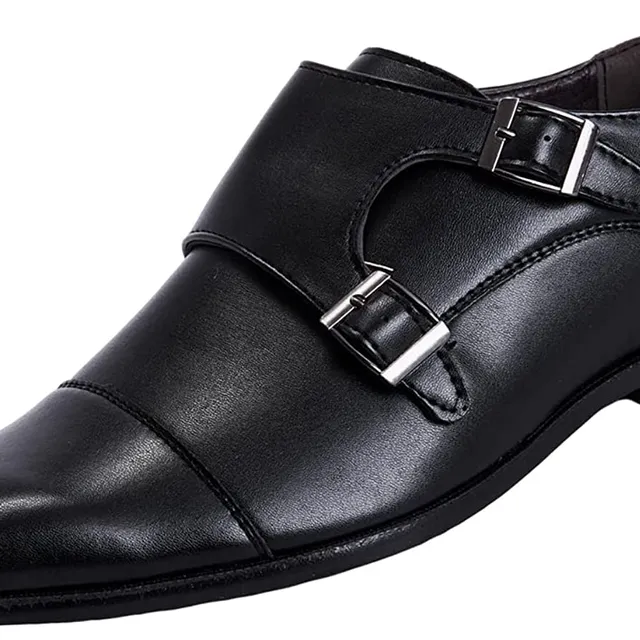 Men'S Loafers Leather Shoes Comfy Smart Dress Shoe Slip on Formal Shoes Square Toe Double Buckle Monk Shoe Men Oxfords
