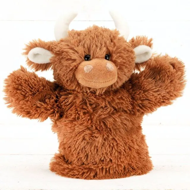 Highland Cow Soft Toy Plush Hand Puppet Brown - UKCA/CE #SofterThanASoftThing