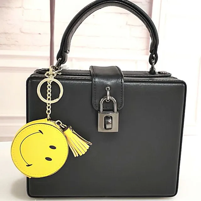 Genuine leather change purse key chain purse decoration - Yellow Happy Face