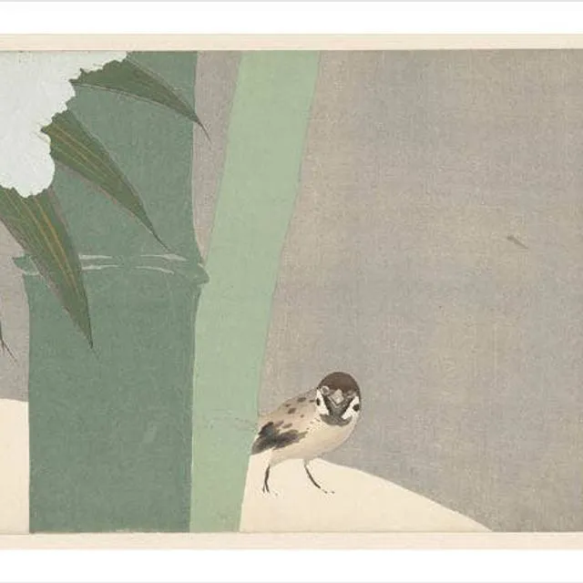 Sparrow Beside Bamboo in Snow, 1909