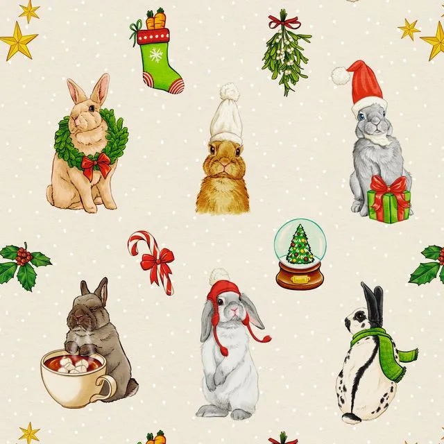 5x wrapping paper "Christmas bunnies"