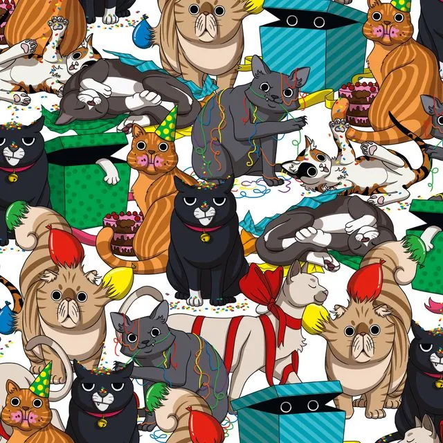 5x wrapping paper "Birthday cats"