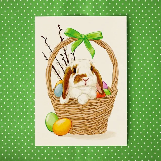 Postcard "Bunny in Easter basket"