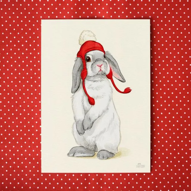 Postcard "Bunny with woolly hat"
