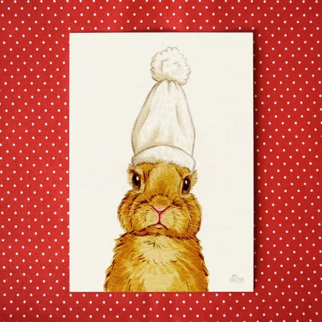 Postcard "Bunny with bobble hat"