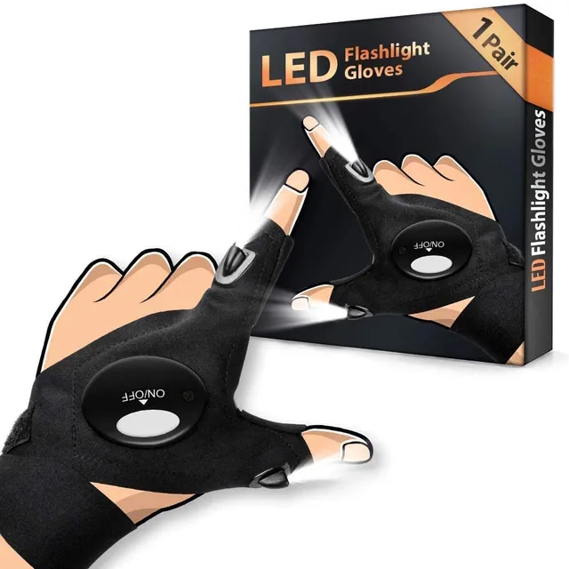 Father'S Day Gifts Gloves with Lights - Gifts for Men Women Him Fishing Accessories LED Gloves Gadgets for Dad, Flashlight Lights Gloves for Walk the Dog | Repair | Working