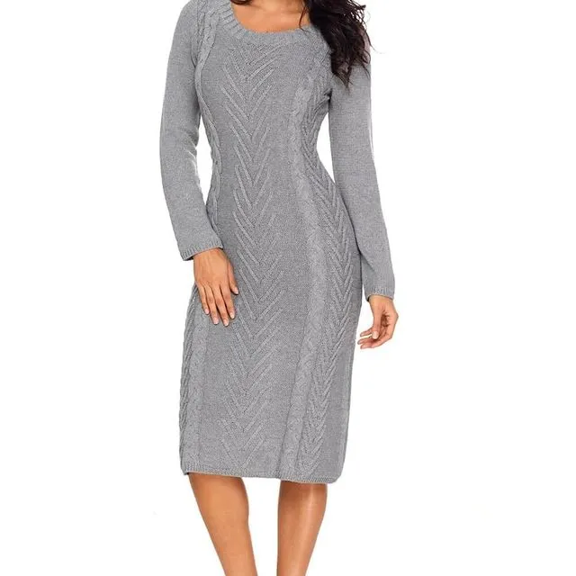 Cable-Knit Sweater Dress Gray