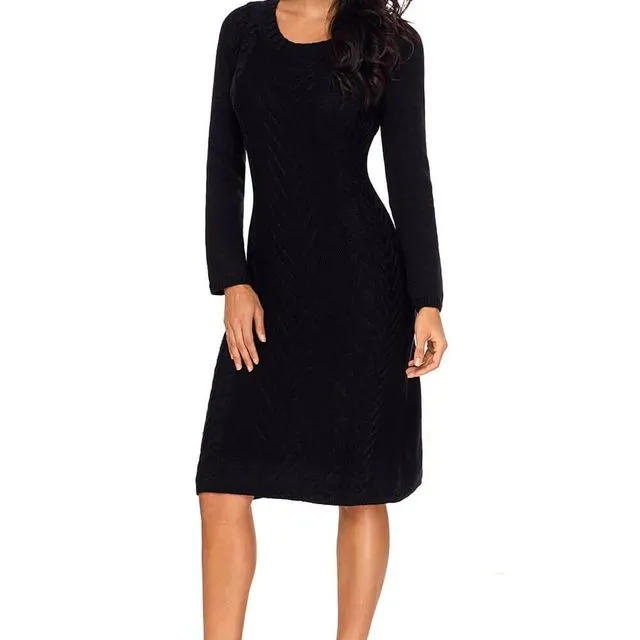 Cable-Knit Sweater Dress Black