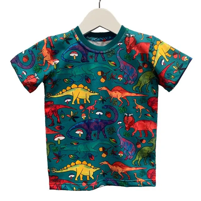 Dinosaur Print on teal T-Shirt