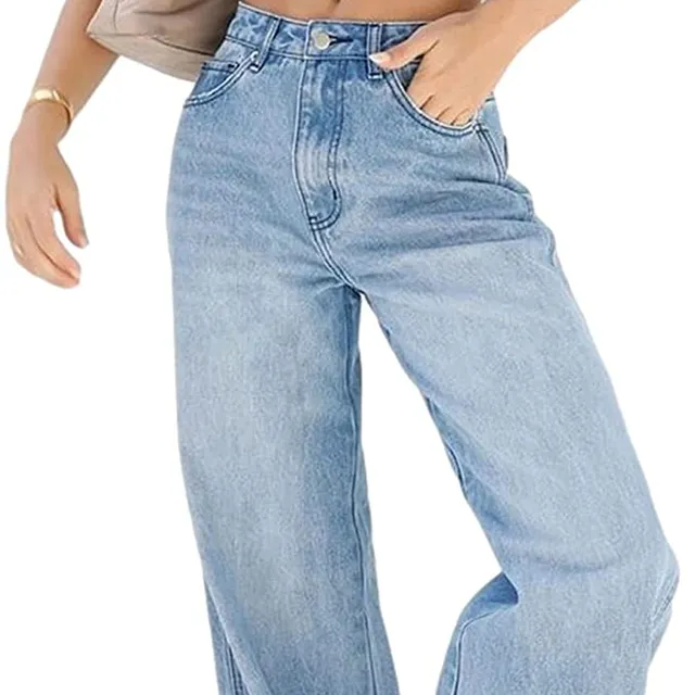 Women High Waist Pants Wide Leg Denim Jeans Straight Casual Loose Baggy Trousers Vintage Y2K E-Girl Streetwear