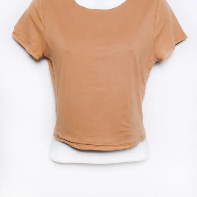 Women's Round Neck Short Sleeves Fitted Crop Top Tee