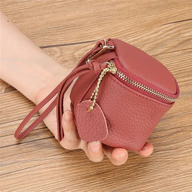 Genuine Leather Wrist Wallet Pouch - Red