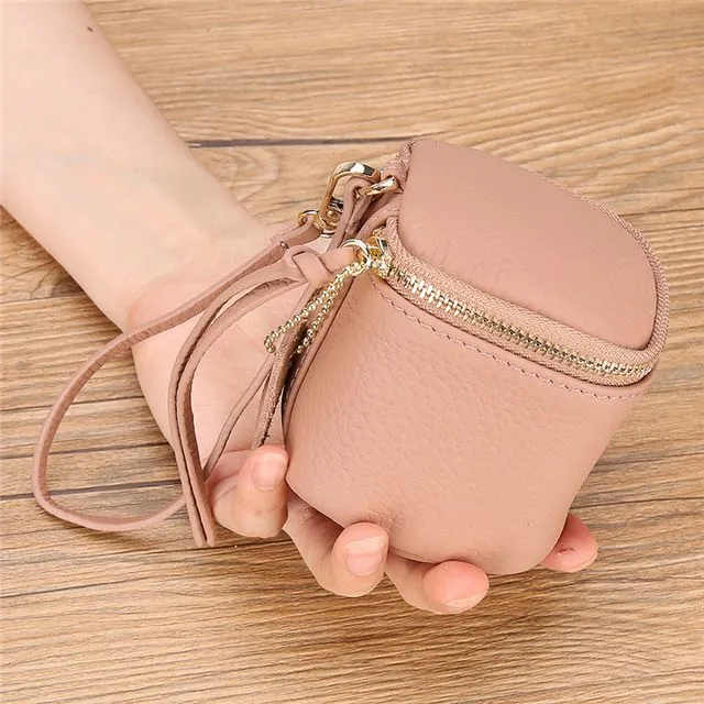 Genuine Leather Wrist Wallet Pouch - Pink