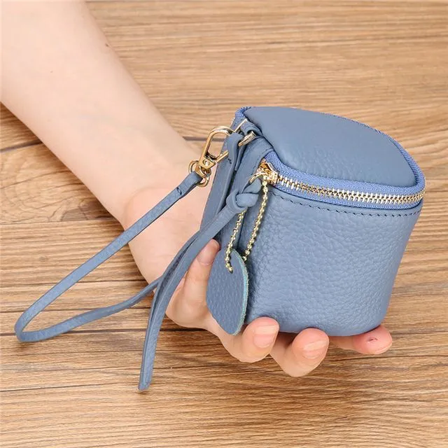 Genuine Leather Wrist Wallet Pouch - Blue