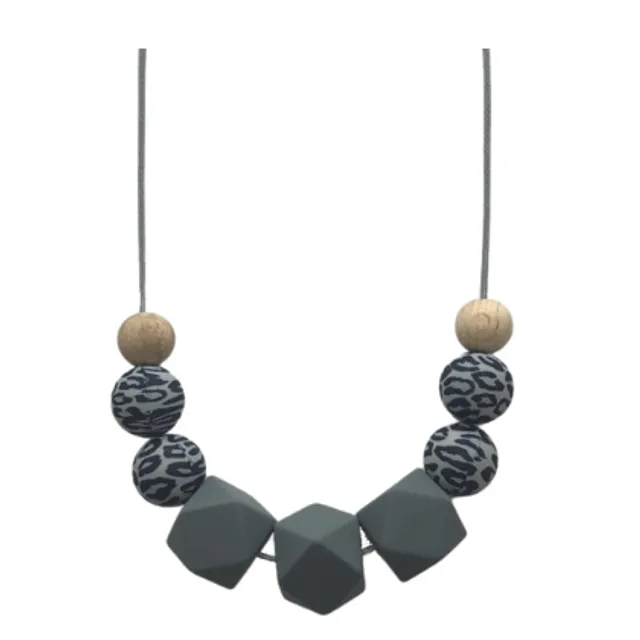 Teething Necklace - Grey Leopard