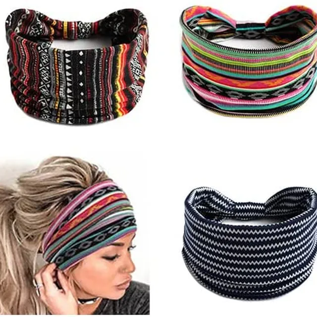 Zoestar Boho Wide Stripe Headbands Black Yoga Head Scarfs Knotted Turban Hair Bands Vintage Stylish Head Wraps Elastic Thick Fashion Hair Accessories for Women and Girls(Pack of 3) (A)