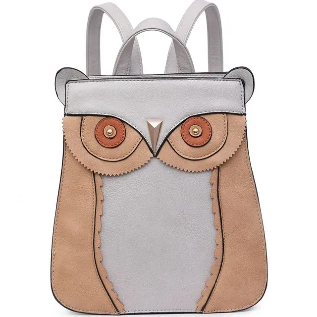 Handmade Owl Face Rucksack Anti-theft Shoulder Bag Cute Backpack Travel Handbag --A36797m grey