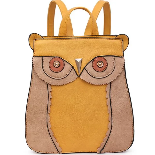 Handmade Owl Face Rucksack Anti-theft Shoulder Bag Cute Backpack Travel Handbag --A36797m yellow