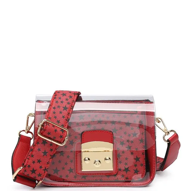 Clear Cross body Wide Interchangeable Shoulder Bag Quality Jelly Handbag Transparent satchel Bag Purse --A36830 red