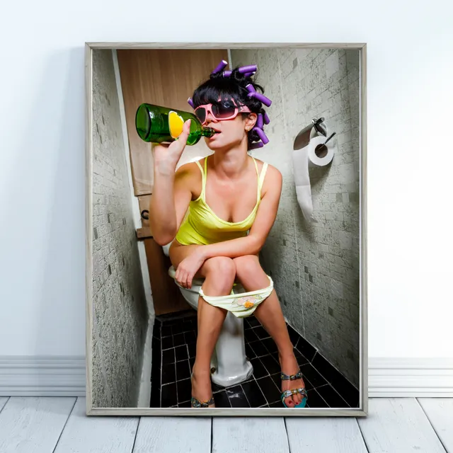 Woman Drinking on Toilet Colour A3