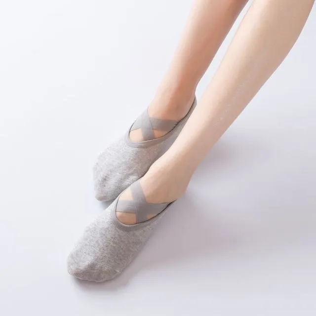 Yoga Socks Combed Cotton Ballet Cross Lace Indoor Floor Socks Korean Fashion Dispensing Sports Socks