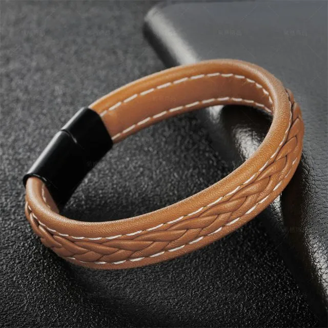 Men's Bracelet Leather Handmade Original Niche Couple Simple Woven Leather Alloy Bracelet