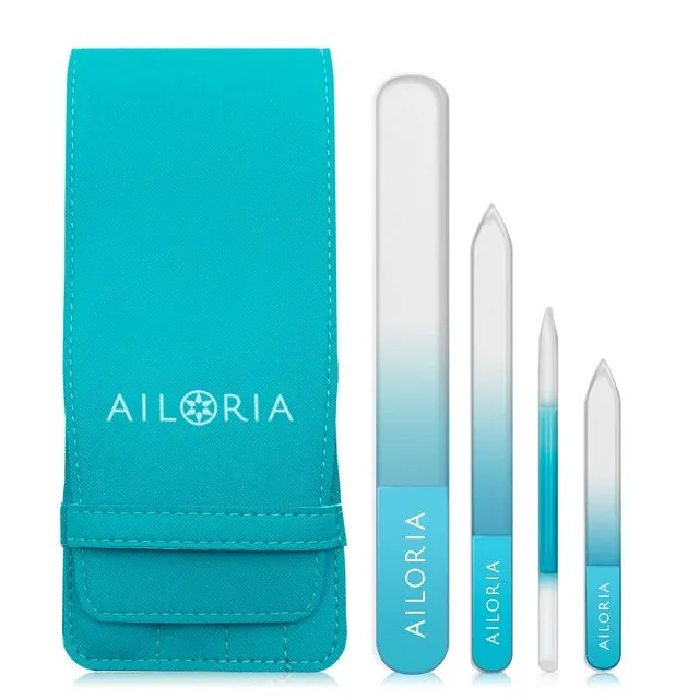 CONTOUR Nail file set in imitation leather case - turquoise