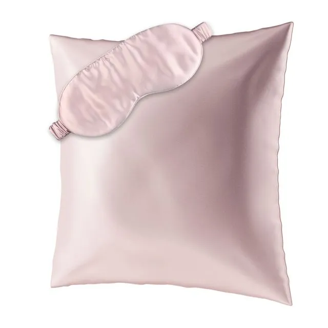 BEAUTY SLEEP SET L Set silk zippered pillowcase (80x80) with eye mask - rose