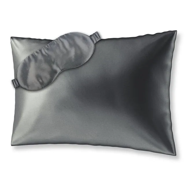 BEAUTY SLEEP SET S Set silk zippered pillowcase (50x75) with eye mask - grey