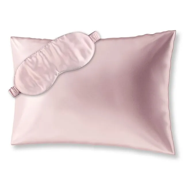 BEAUTY SLEEP SET S Set silk zippered pillowcase (50x75) with eye mask - rose