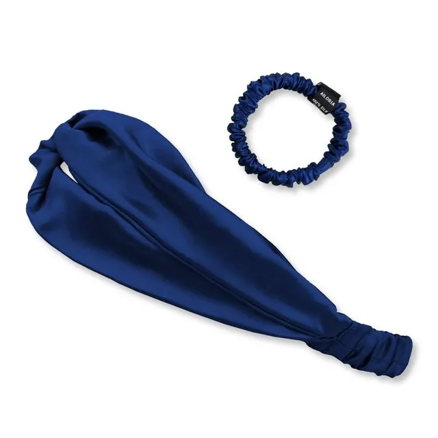 SOYEUX & DOUX Set silk headband and scrunchie S - blue