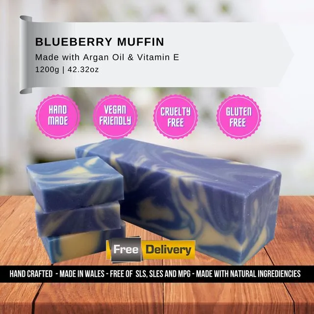 Handcrafted Blueberry Muffin Soap Loaf 1200g - Non Sweat Vegan, gluten free and cruelty free - Wholesale