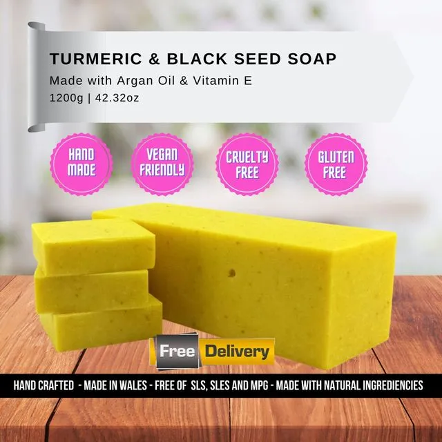 Hand-crafted Turmeric & Blackseed Soap Loaf 1200g - Non Sweat, Vegan, Gluten free and cruelty free - Wholesale