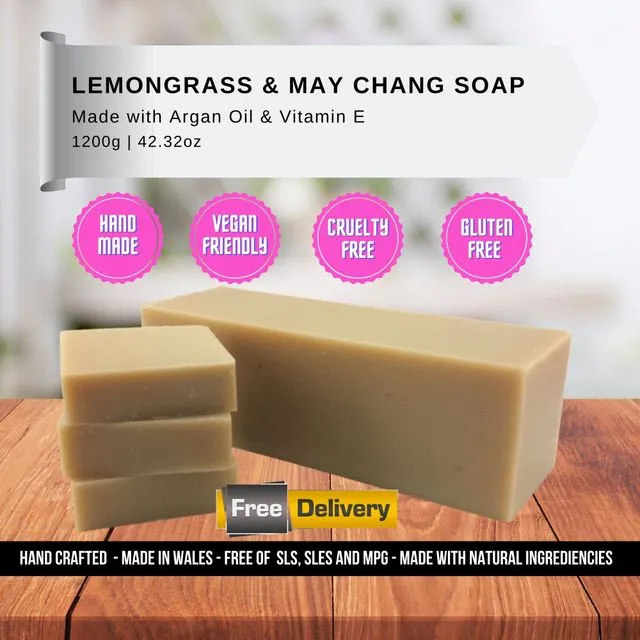 Handcrafted Lemongrass & May Chang Soap Loaf 1200g - Non Sweat Vegan, gluten free and cruelty free - Wholesale