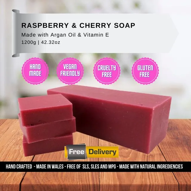 Hand-crafted Raspberry & Cherry Soap Loaf - Non Sweat, Vegan, gluten free and cruelty free - Wholesale