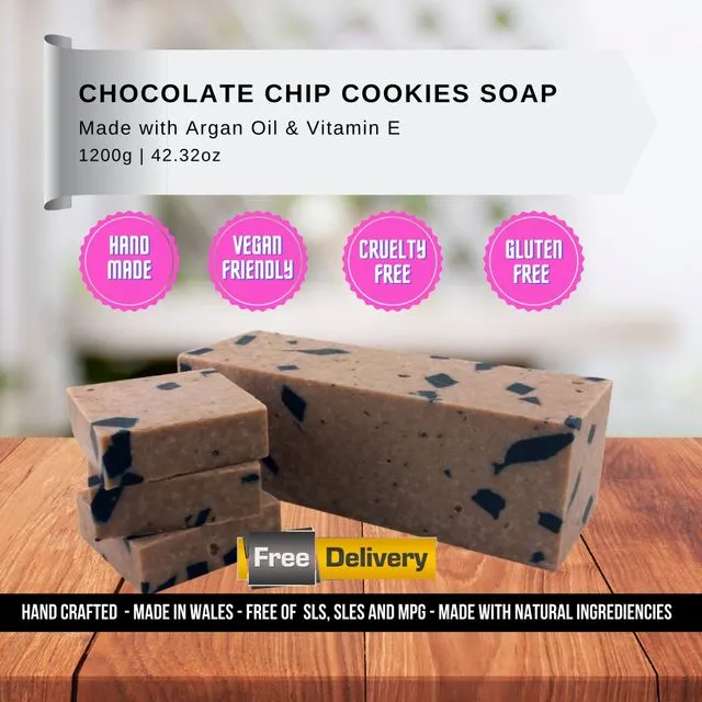 Handcrafted Chocolate Chip Cookies Soap Loaf 1200g - Non Sweat Vegan, gluten free and cruelty free - Wholesale
