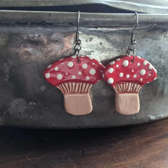 Red mushrooms air dry clay earrings, statement earrings, handmade earrings