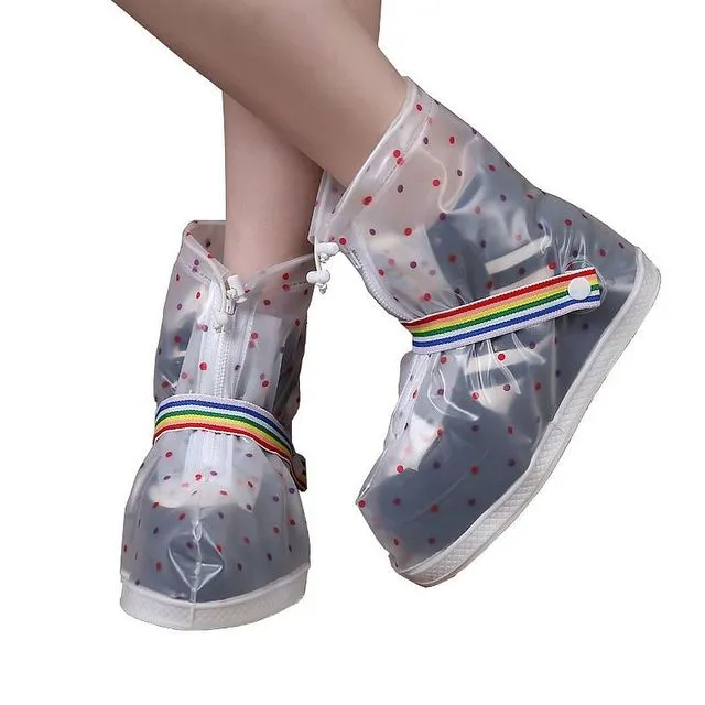 RAINBOW DAY Rain Shoe Covers - transparent_red_dots