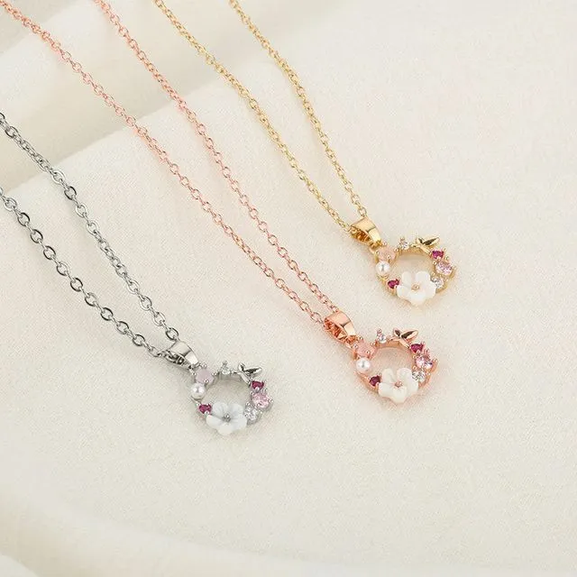 Romantic Flower Garland Rose Gold Necklace Pendant Gifts for Girls